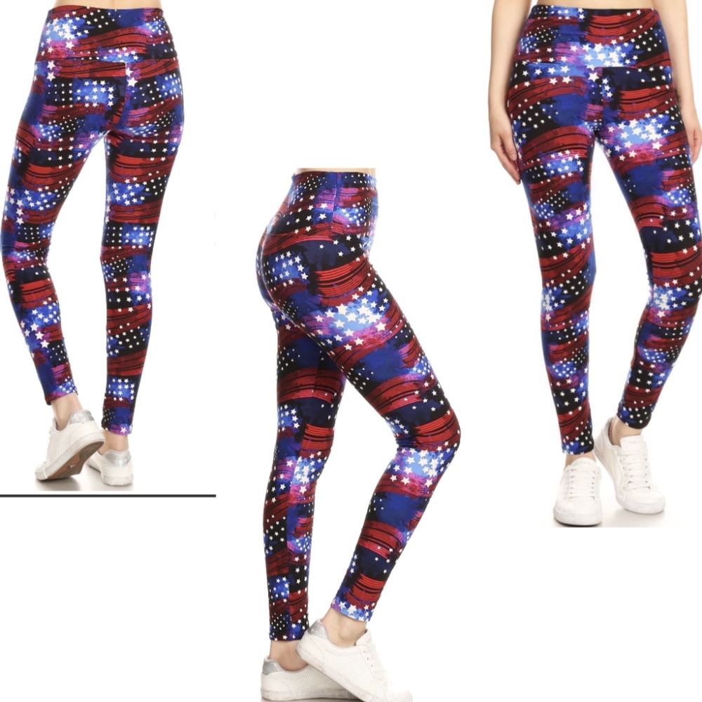 One Size Brushed Flag Print Leggings